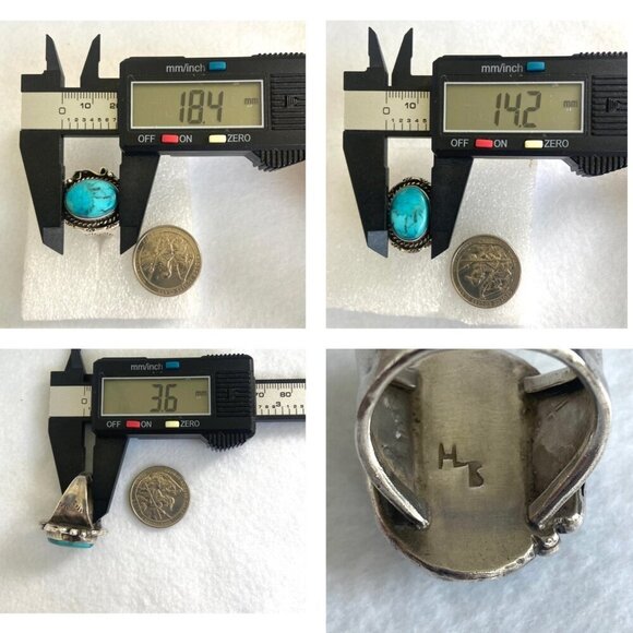 VTG Sterling Silver 925 Hemerson Brown Navajo Oval Bezel Set Turquoise Ring Sz 8 - Picture 10 of 16